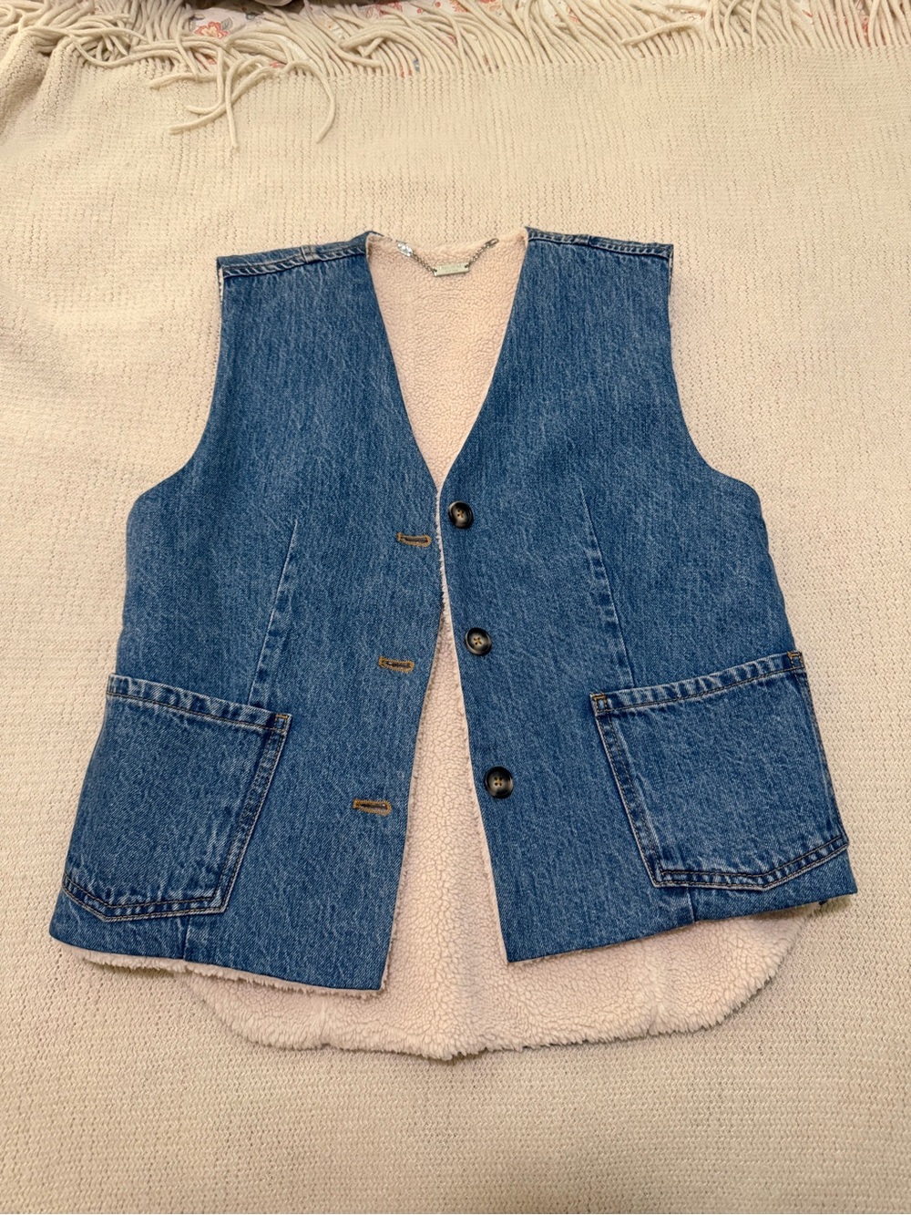 Denim Sherpa-Lined Vest - Blue